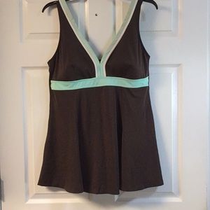 Brown one piece swimdress.